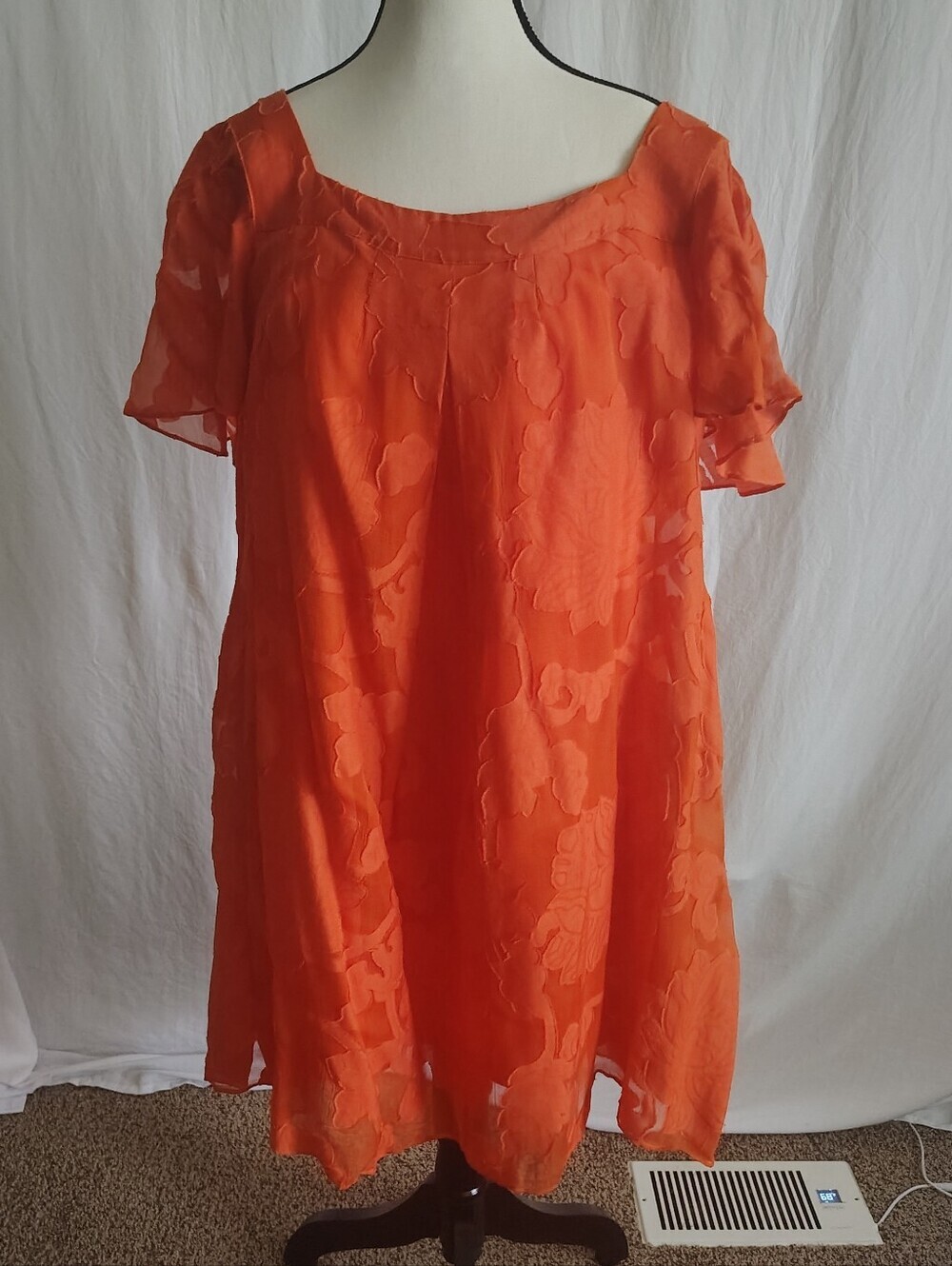 Vintage Coral  Floral Lace  Shift Dress Size 14